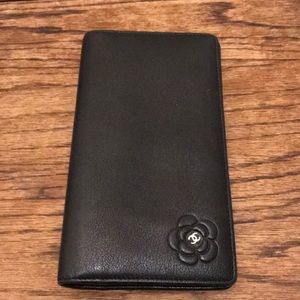Authentic Chanel Goatskin Camellia Embossed Wallet
